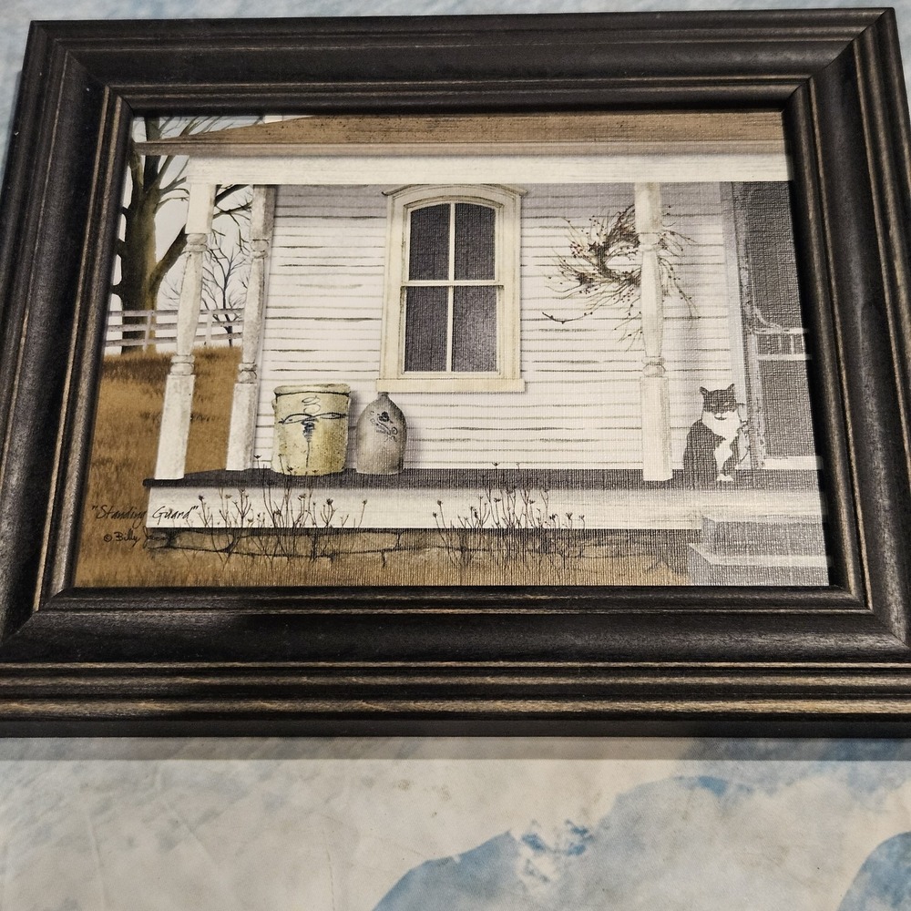 Billy Jacobs Standing Guard Framed Art Print Primitive Farmhouse Cat Decor - Picture 3 of 6